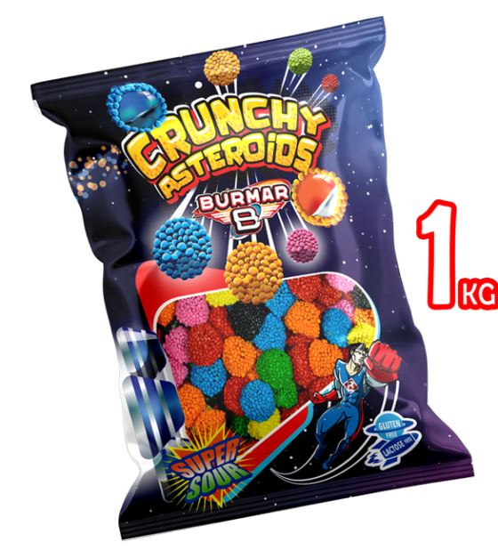 Bolsa 1kg Crunchy Asteroids Surtidos. Nuestra Golosinas más ácida y crujiente.
