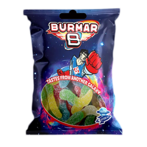 Bolsa 100g-GUSANOS-SURTIDOS-ÁCIDOS. Gusanos de goma cubiertos de una capa de azúcar ácida.
