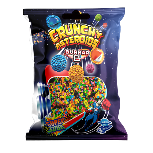 Bolsa 100g Crunchy Asteroids Disco. Nuestra golosina más ácida y crujiente.