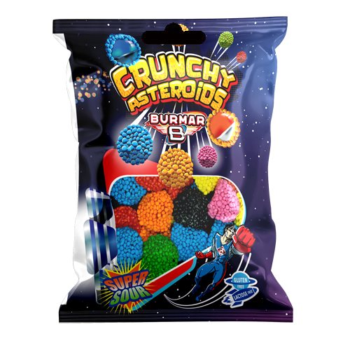 Bolsa 100g Crunchy Asteroids Surtidos. Nuestra golosina más ácida y crujiente.